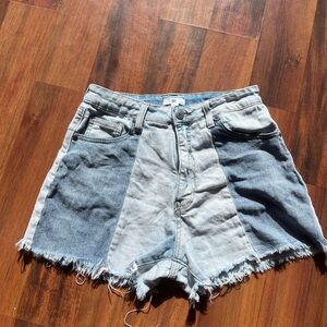 BP Patchwork Denim Shorts Women’s‎ Size 28 High Rise Distressed Raw Hem Jean